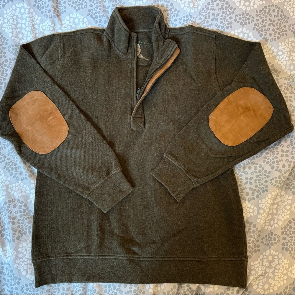 Orvis Men’s Quarter-Zip Pullover Sweatshirt with Leather Elbow Patches
